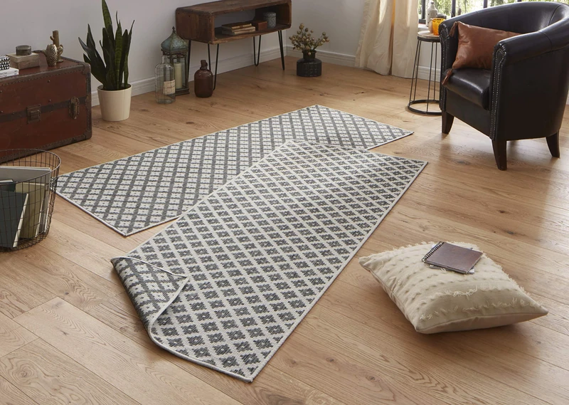 bougari Nizza Indoor and Outdoor Reversible Rug, Polypropylene, Grey cream, 80 x 350 cm