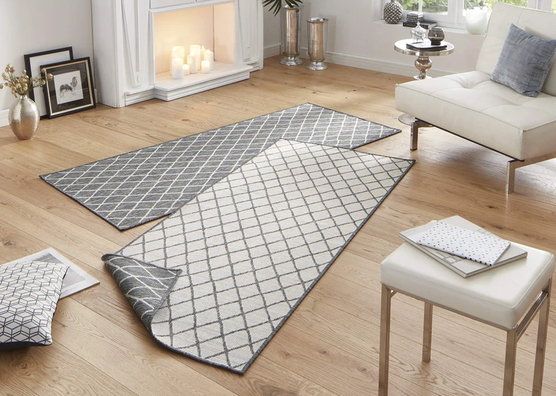 bougari Malaga Reversible Rug for Indoors and Outdoors, Polypropylene, Grey cream, 80 x 250 cm