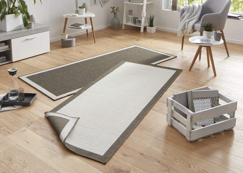 NORTHRUGS Indoor and Outdoor Panama Rug Reversible Rug Weatherproof Modern Plain Design with Border Runner for Balcony Patio Garden Conservatory Living Room Waterproof in Brown Cream