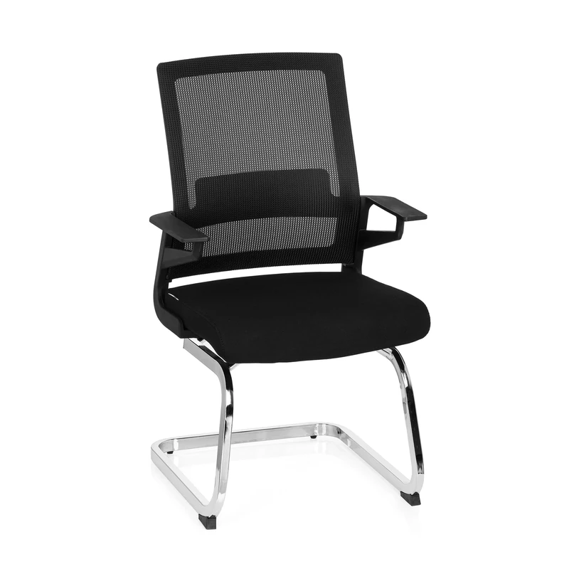 hjh OFFICE Invent V 732060 Visitor Chair Fabric/Mesh Back Black Chair Cantilever Chair with Lumbar Support