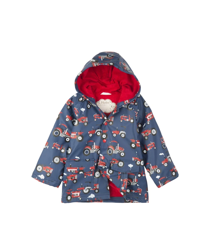 Hatley Boys Printed Rain Jacket, Blue (Red Farm Tractors), 10 Years