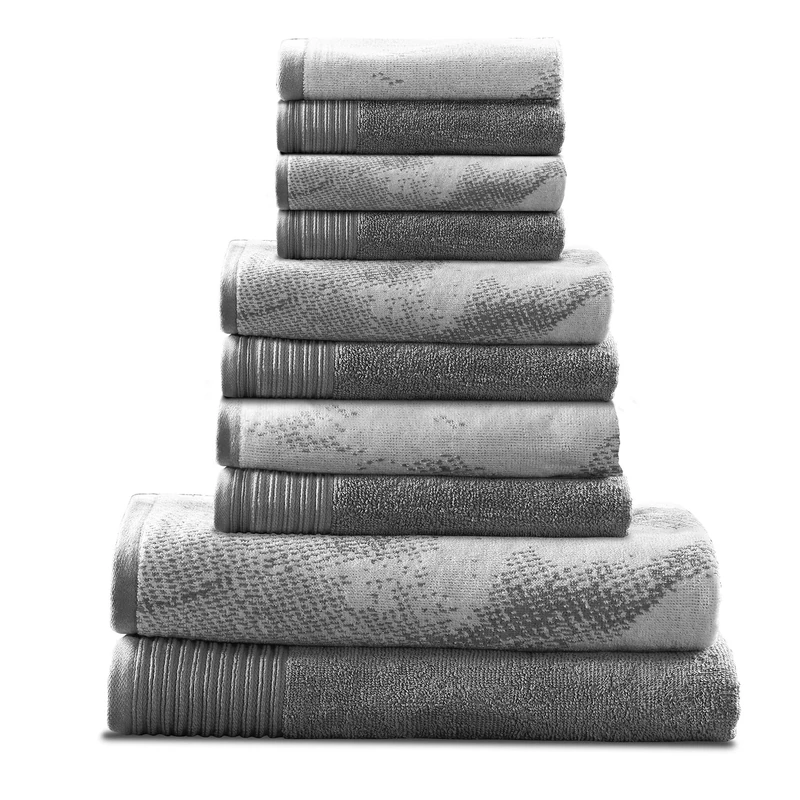 SUPERIOR Cotton Solid and Marble Towel Set, 10 PC Mixed, Grey