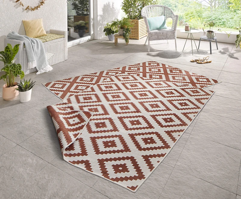 NORTHRUGS Outdoor Rug Malta Reversible Rug Weatherproof Modern Geometric Pattern Runner for Balcony Patio Garden Conservatory Living Room Rug Waterproof Polypropylene Terra Cream 120 x 170 cm