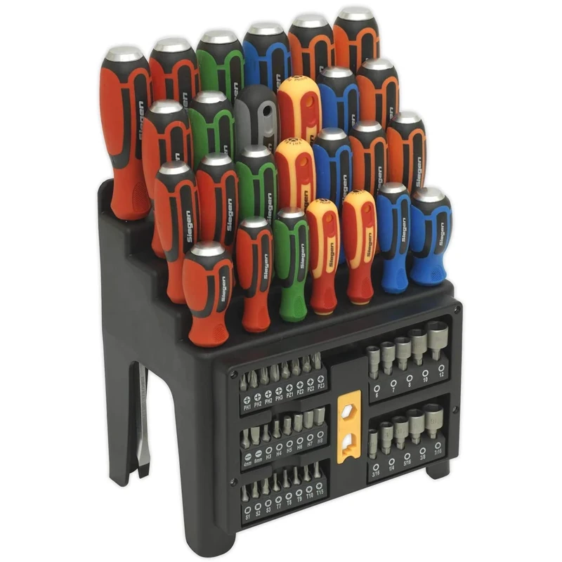 Siegen S01153 61pc Hammer-Thru Screwdriver, Bit & Nut Driver Set