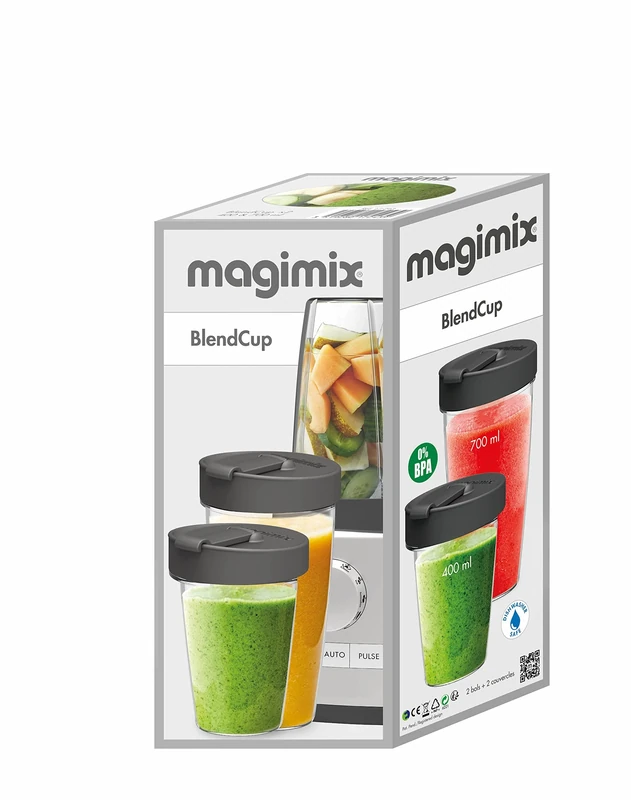 Magimix BlendCups - 2 x BPA Free (400ml & 700ml), Dishwasher Safe, Blender Cups With Watertight Lids - Transform Your Jug Blender Into A Personal Blender For Smoothies, Protein Shakes And Soups - Image 1