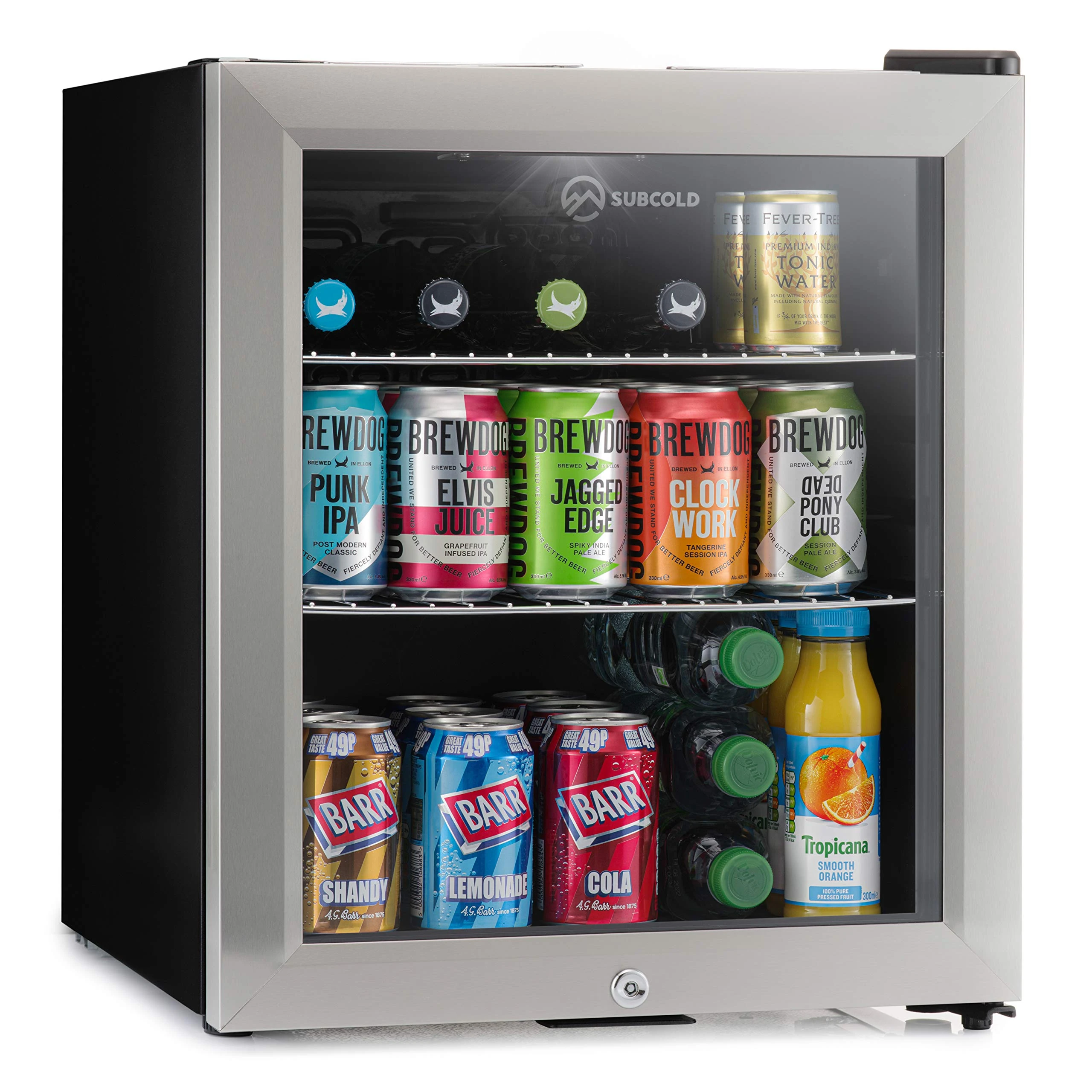 Subcold Super50 LED – Mini Fridge | 50L Beer, Wine & Drinks Fridge | LED Light + Lock and Key | Energy Efficient (Stainless Steel)