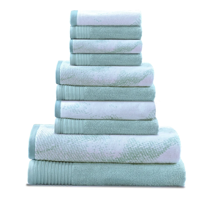 Superior Cotton 10 Piece Assorted Solid and Marble Towel Set, Includes 2 Bath, 4 Hand, 4 Washcloths/Face Towels, Soft, Absorbent, Decorative Bathroom Accessories, Home Essentials, Cyan