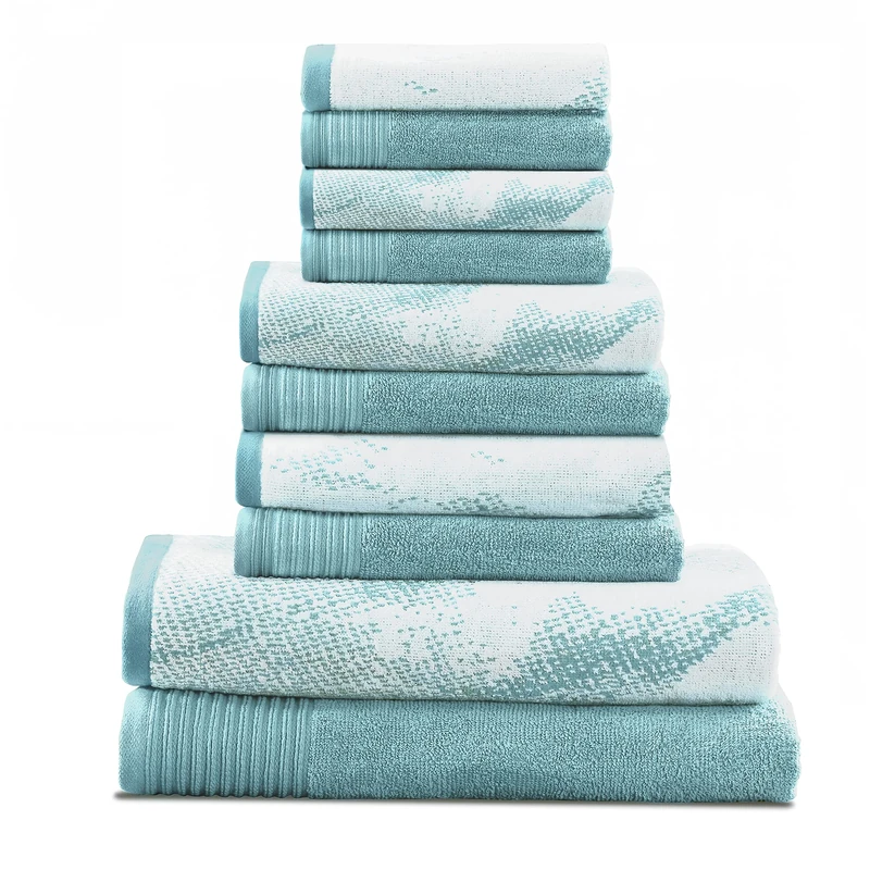 Superior Cotton 10 Piece Assorted Solid and Marble Towel Set, Includes 2 Bath, 4 Hand, 4 Washcloths/Face Towels, Soft, Absorbent, Decorative Bathroom Accessories, Home Essentials, Teal