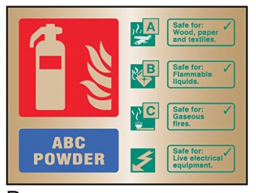 Caledonia Signs 59490 ABC Powder Extinguisher ID, Brass, Adhesive Backed