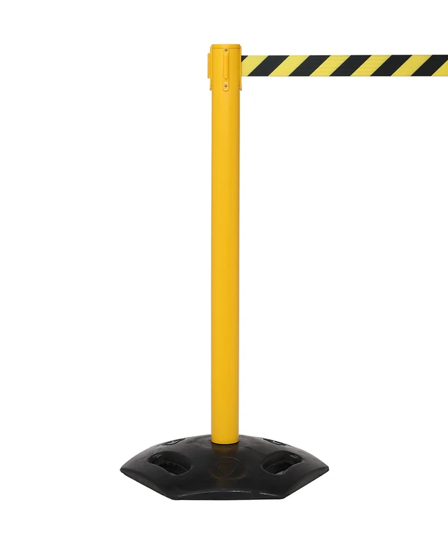 Caledonia Signs 59046 Retractable Industrial Barrier On Yellow Post