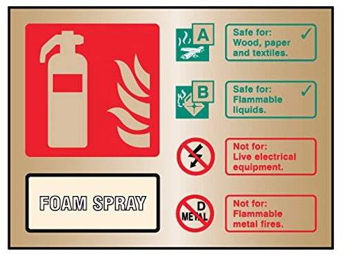 Caledonia Signs 59488 Foam Spray Extinguisher ID, Brass, Adhesive Backed