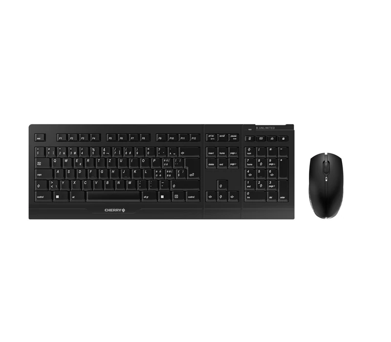 CHERRY B.UNLIMITED 3.0, Wireless Keyboard and Mouse Set, Swiss Layout (QWERTZ), 2.4 GHz Connection, Durable Abrasion-Resistant Keys, Rechargeable, Black