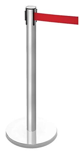 Caledonia Signs 59043 Retractable Barrier On Black Post, 3.4 m, Red Tape