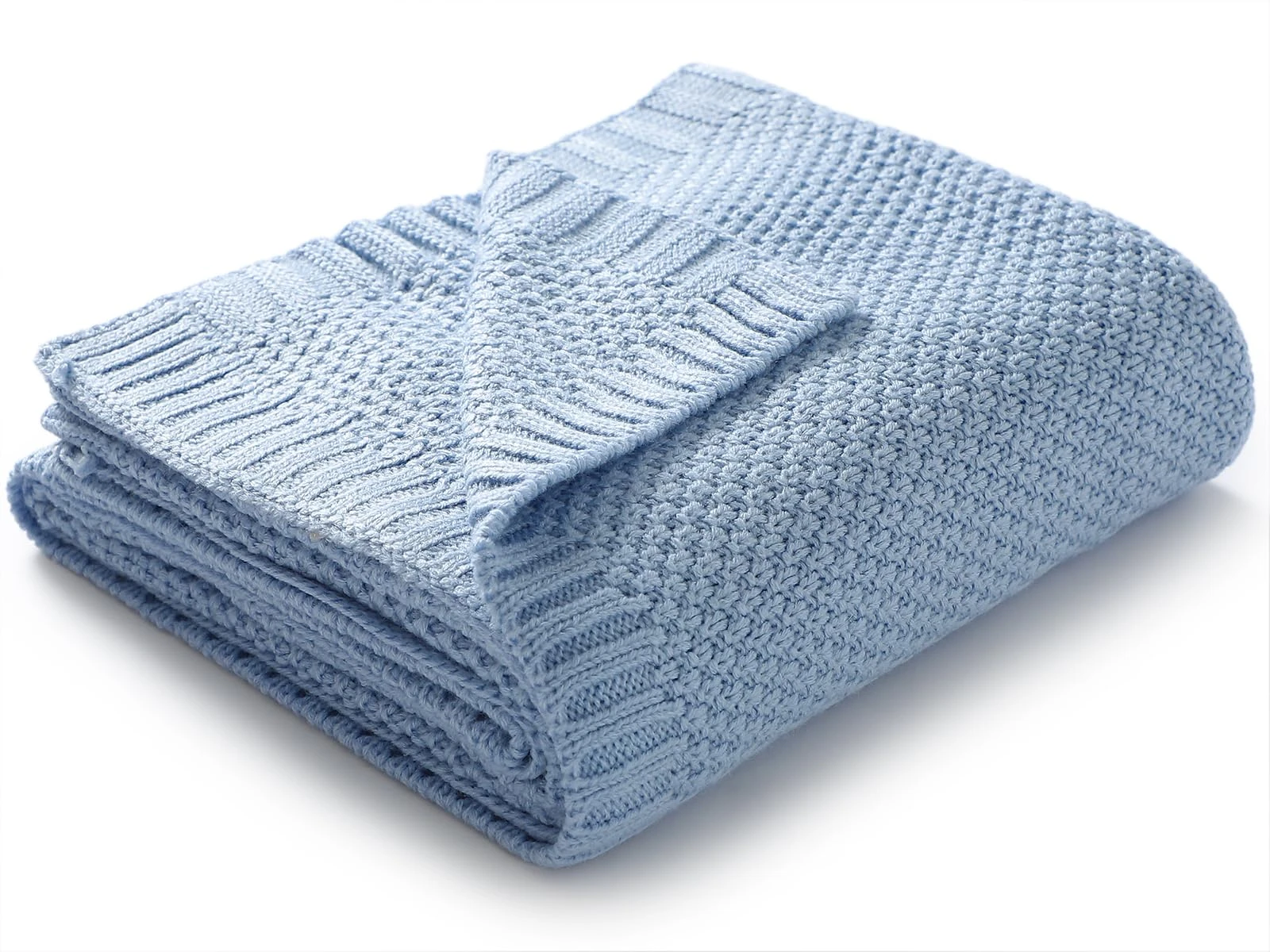 mimixiong Baby Boy Girl Soft Cozy Knitted Blanket Pram Cot Moses Basket Travel Baby Blankets, 80 x 100cm (Blue)