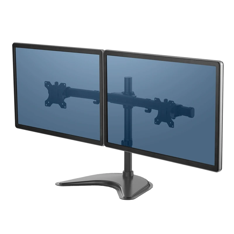 Fellowes Dual Monitor Arm - Seasa Freestanding Monitor Mount for 8KG 27 inch Screens - Ergonomic Adjustable Monitor Arm - Tilt 45° Pan 120° Rotation 360°, VESA 75 x 75/100 x 100 - Black