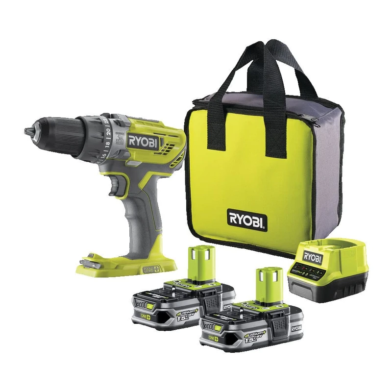 RYOBI ONE+ 2 Speed Cordless Impact Driver 18 V R18PD3-215S (13 mm Chuck, 24 Torque Settings, max. Drilling Diameter in Wood, Steel, Masonry 38/13/13, with 1 x 4.0