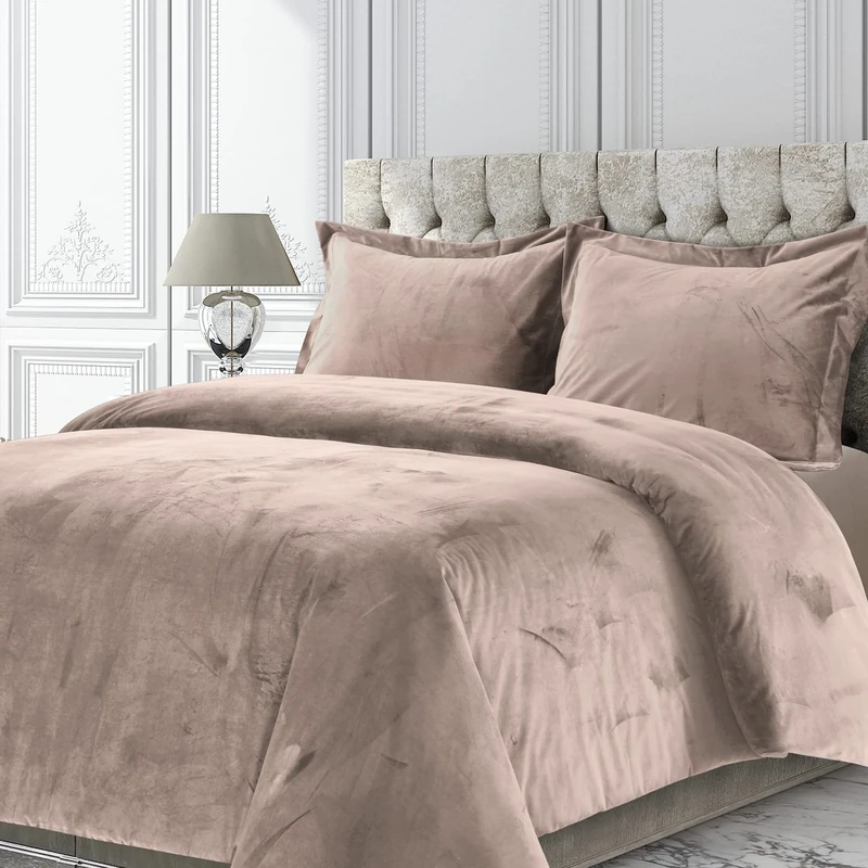 Tribeca Living VENICEDUVET Venice Velvet Oversized Solid Duvet Set, Queen, Taupe