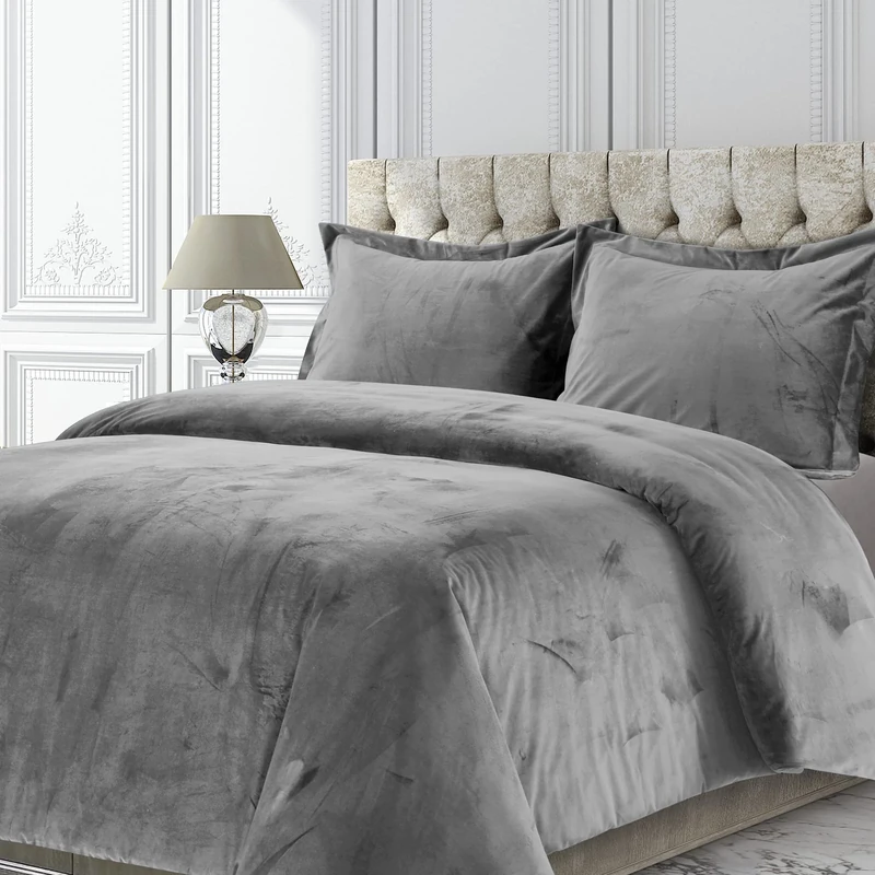 Tribeca Living VENICEDUVETKIGR Venice Velvet Oversized Solid Duvet Set, King, Smoke Grey