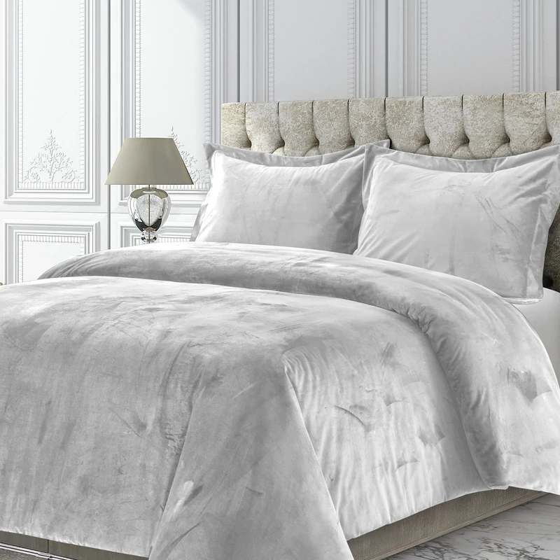 Tribeca Living VENICEDUVET Venice Velvet Oversized Solid Duvet Set, Twin, Silver Grey