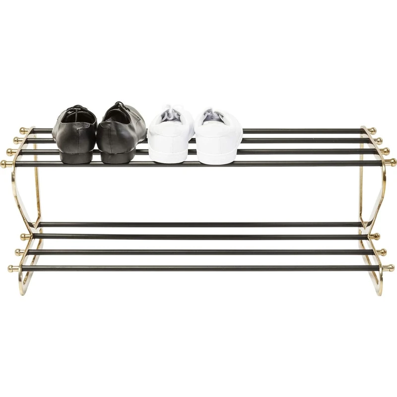Kare Design Shoe Rack Walk Small, Black/Gold, Aluminium, 2 Tier Shoe Storage Organiser, Fits for 6 Pairs of Shoes, Storage, Organizer for Hallway, Entrance, 34x84x31 cm (H/W/D) - Image 1