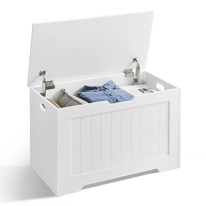 VASAGLE Storage Chest, Storage Bench with 2 Safety Hinges, Shoe Storage Bench, Modern Style, 40 x 76 x 48 cm, for Hallway, Bedroom, Living Room, White LHS11WT