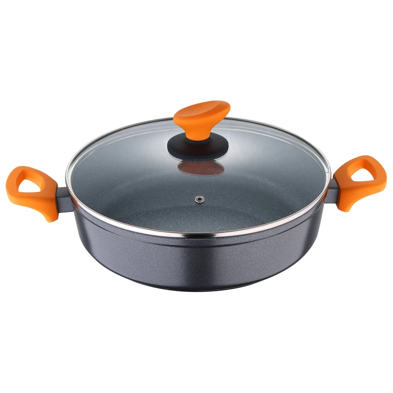 San Ignacio Lava – Saucepan with Lid 28 cm – Made of Forged Aluminium – Non-Stick Interior Whitford Grey Marble – Full Induction – Bakelite Handle with Soft Touch