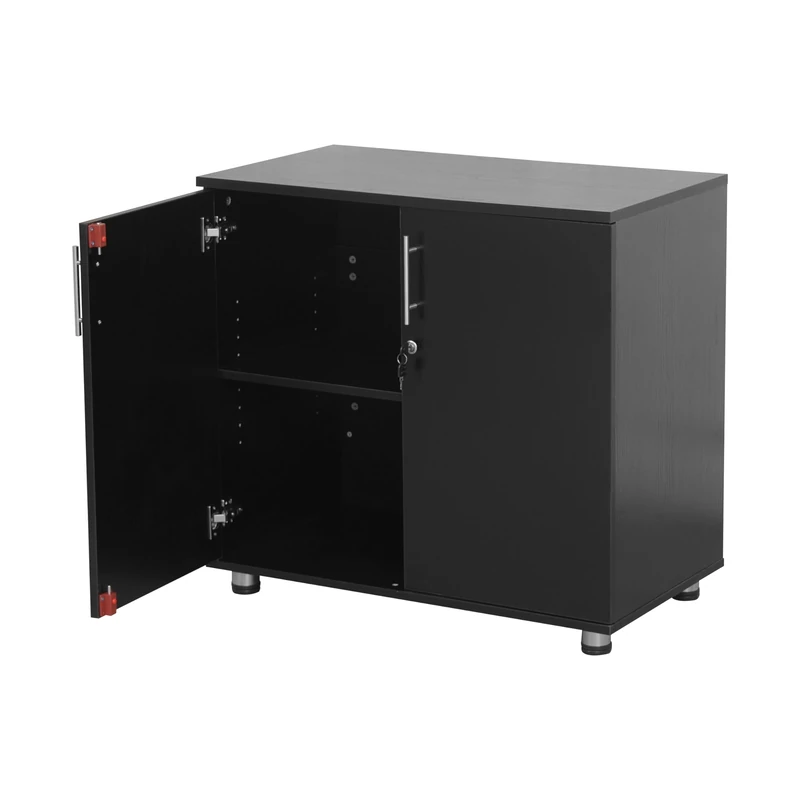 MMT Furniture Designs Ltd Black Storage Cabinet Cupboard Desk Height 2 Door Bookcase with Lock 75cm Tall Desktop Extension Height