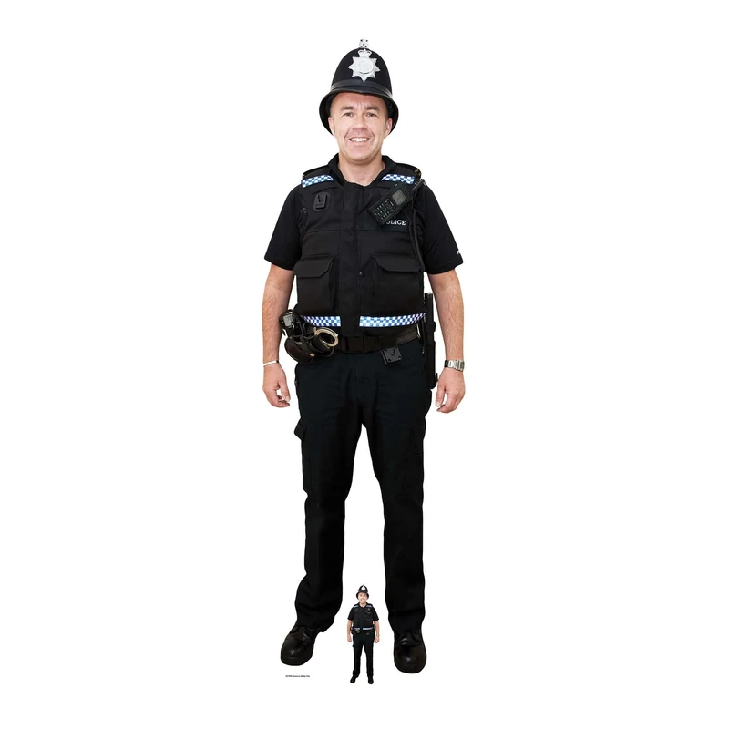 STAR CUTOUTS Life Size Cut Out with Mini Version of Policeman, Cardboard, Multi-Colour, 190 x 58 x 190 cm