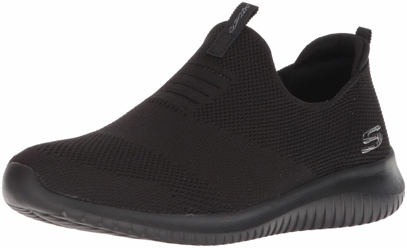 Skechers Women's Ultra Flex First Take Slip On Trainers, Black Knit Mesh Trim, 5.5 UK