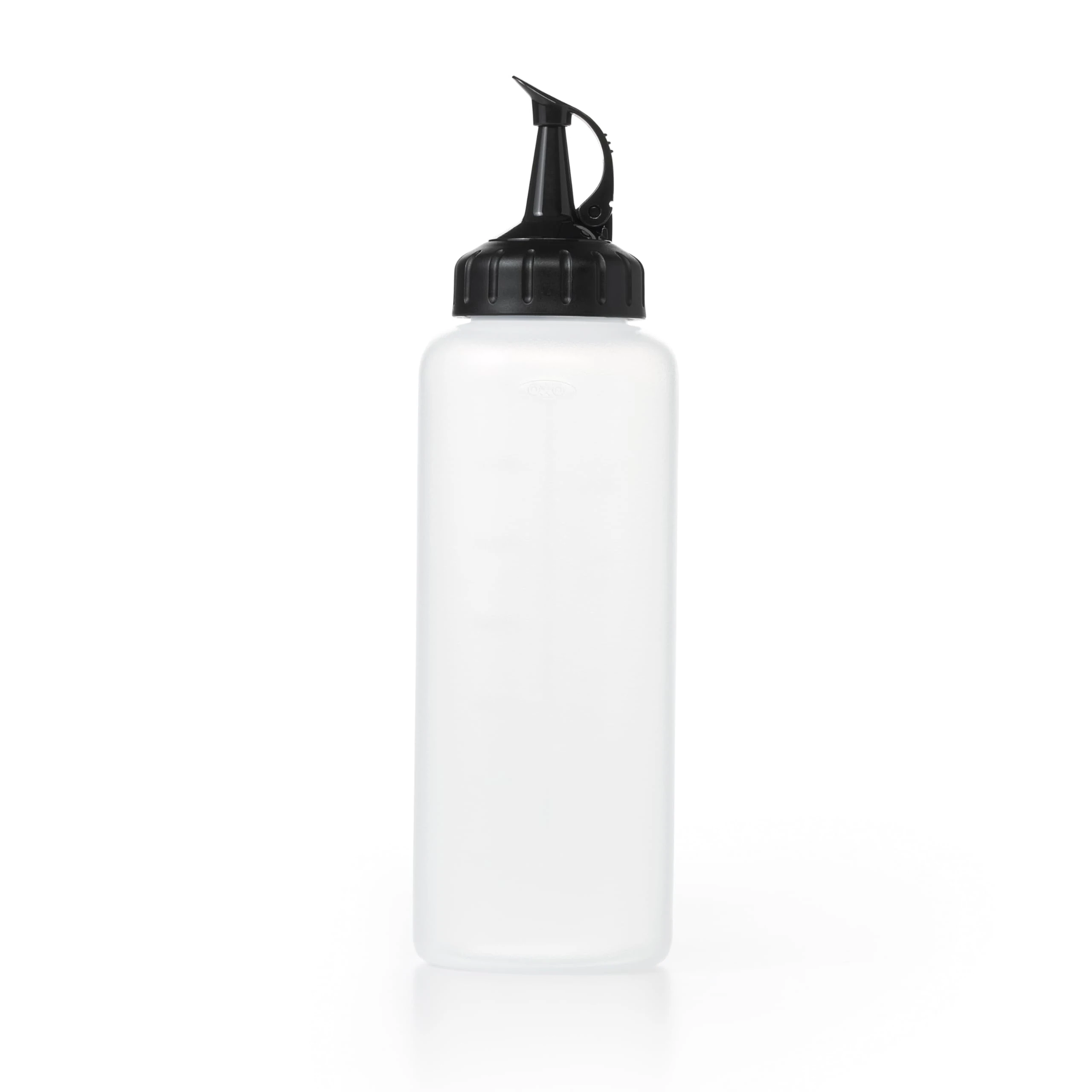 OXO Good Grips Chef’s Squeeze Bottle – Medium – Precision Pouring for Oil, Dressings & Condiments – Interchangeable Lids – Attached Cap for One-Handed Use – Measurement Markings