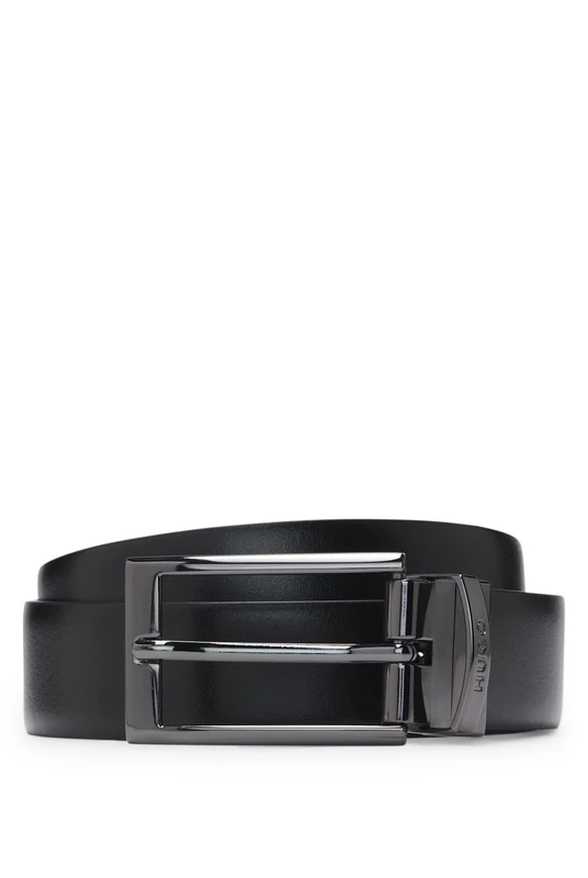 HUGO Mens Elvio-U Reversible leather belt with polished gunmetal hardware