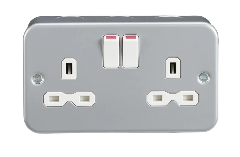 Knightsbridge MR9000 Metal Clad 13A 2 Gang DP Switched Socket, Grey, 45.0 mm*81.5 mm*142.0 mm