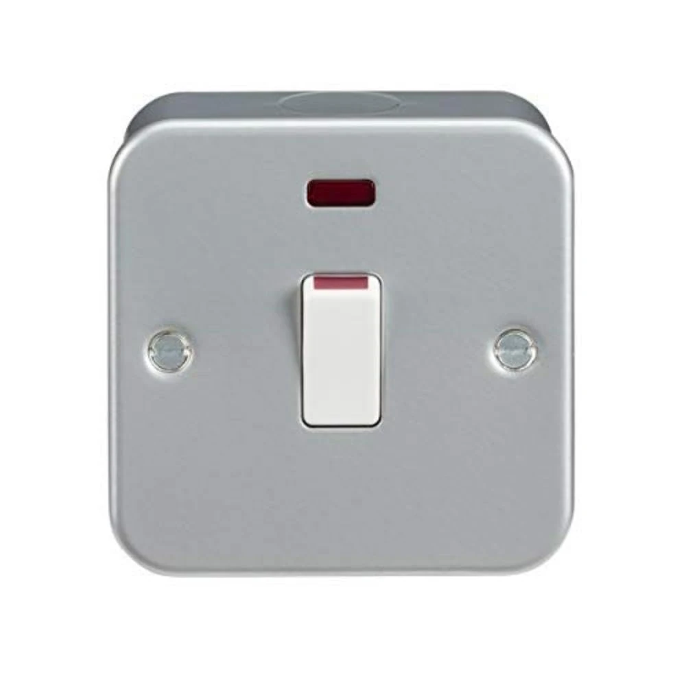 Knightsbridge M8341N Metal Clad 20A 1 Gang DP Switch with Neon, Grey, 45.0 mm*82.0 mm*82.0 mm