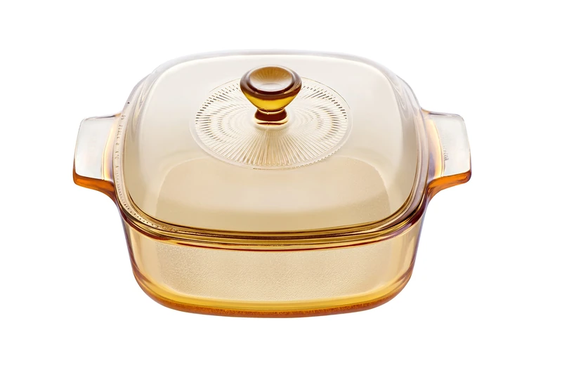Visions Pyroceram Reverse Square 1.5L Casserole with Glass Cover, Brown, 22.3 x 17.5 x 7.5 cm