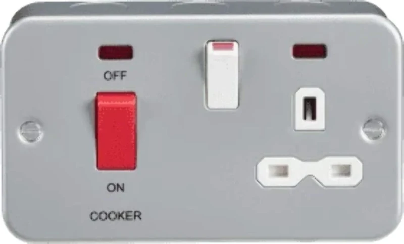 Knightsbridge MR8333N Metal Clad 2G 45A DP Cooker Switch and 13A Switched Socket with Neons, Grey