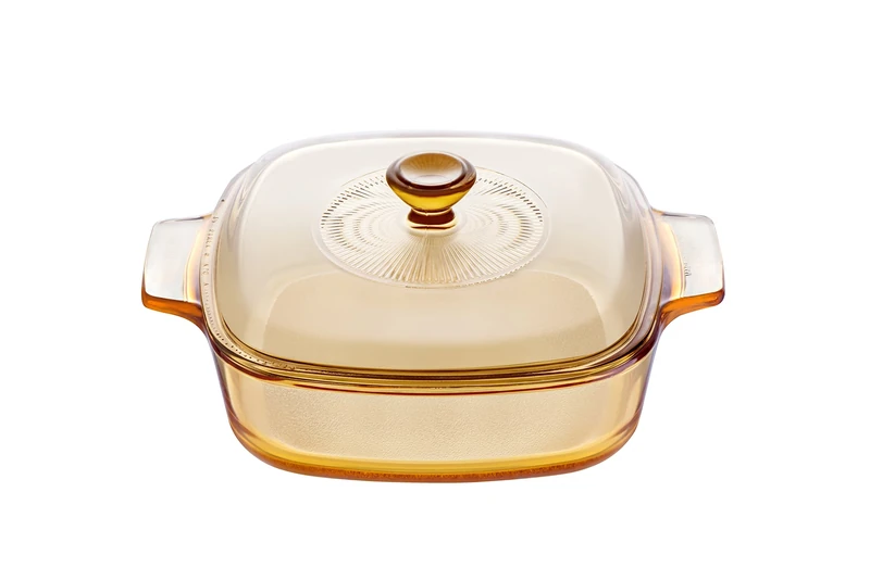 Visions Pyroceram Reverse Square Casserole with Glass Cover, Brown, 22.3 x 17.5 x 5.3 cm