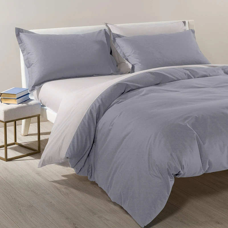 Caleffi - Duvet Cover Set Bicolor Solid Color Double Grey