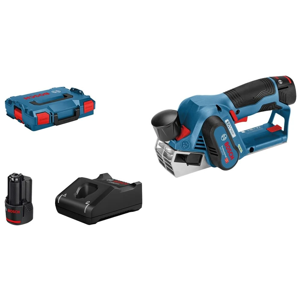 Bosch Professional 12V System GHO 12V-20 Cordless Planer (max. planing Width: 56 mm, incl. 2x3.0 Ah Battery + Charger, 2X Planer Blades, in L-BOXX 136)