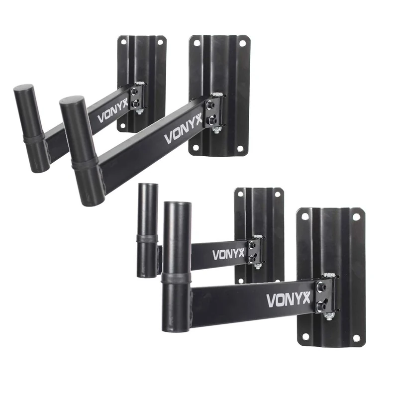 VONYX Speaker Wall Mount Brackets Set of 4 - Adjustable DJ PA Speaker Supports with 35mm Top Hat Fitting, Heavy-Duty Steel, 25kg Load per Bracket for Home & Commercial Installations