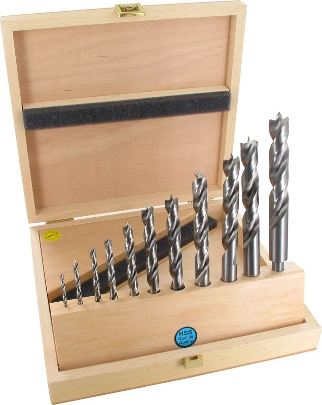 FAMAG 1591511 11pcs HSS Brad Point Drill Bit Set in Wooden Case