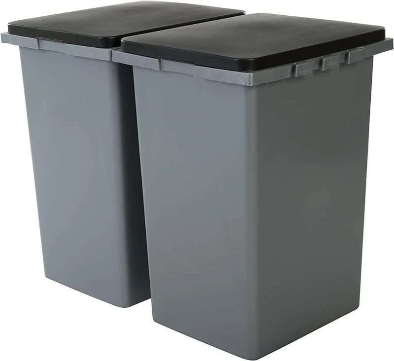 Amazon Basics, Set of 2, recycling bins, 45 L, connectable, with lid, kitchen, garage - Recycling Bin RP-4 - Gey/Black - Image 1