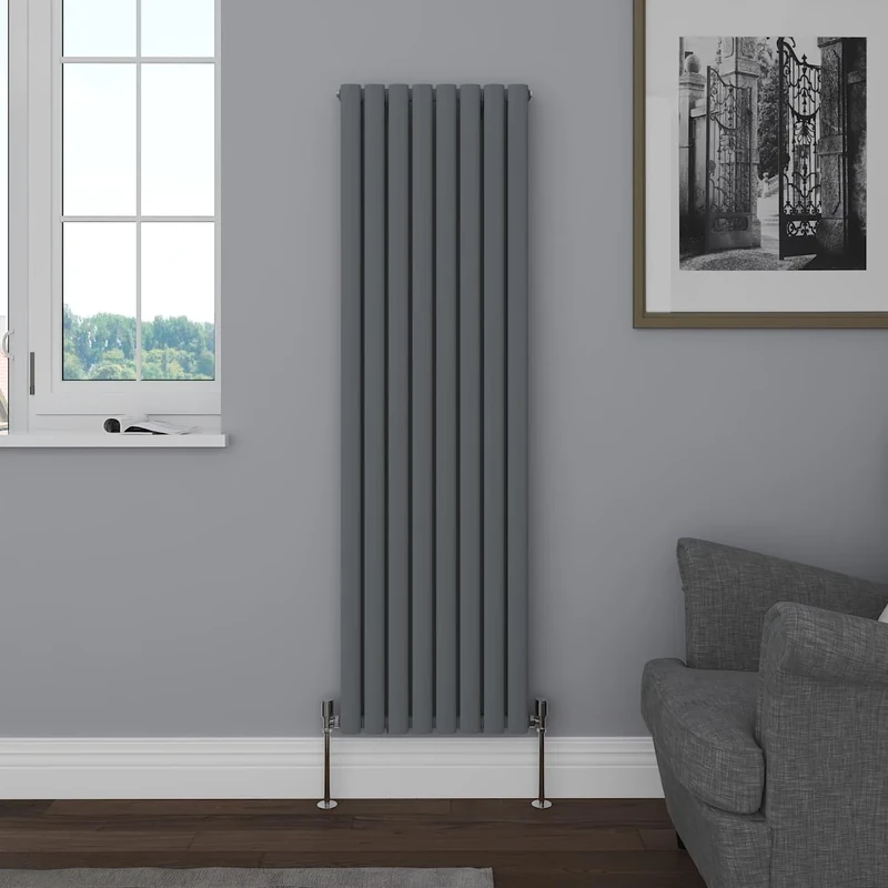 NRG Vertical 1600x472 Oval Column Designer Radiator Central Heating Double Panel Anthracite