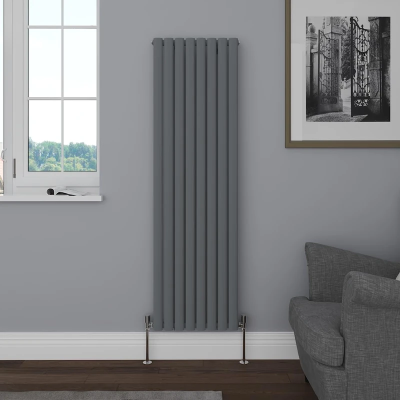 NRG Vertical 1600x472 Oval Column Designer Radiator Central Heating Single Panel Anthracite