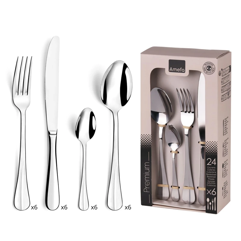 AMEFA - 24-Piece Cutlery Set for 6 People - Daily Baguette - Stainless Steel 18/0, Glossy Finish