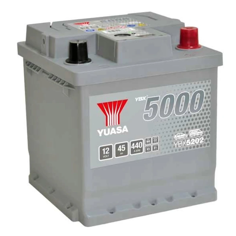 Yuasa YBX5202 12V 45Ah 440CCA Silver Sealed Maintenance Free High Performance Car Battery