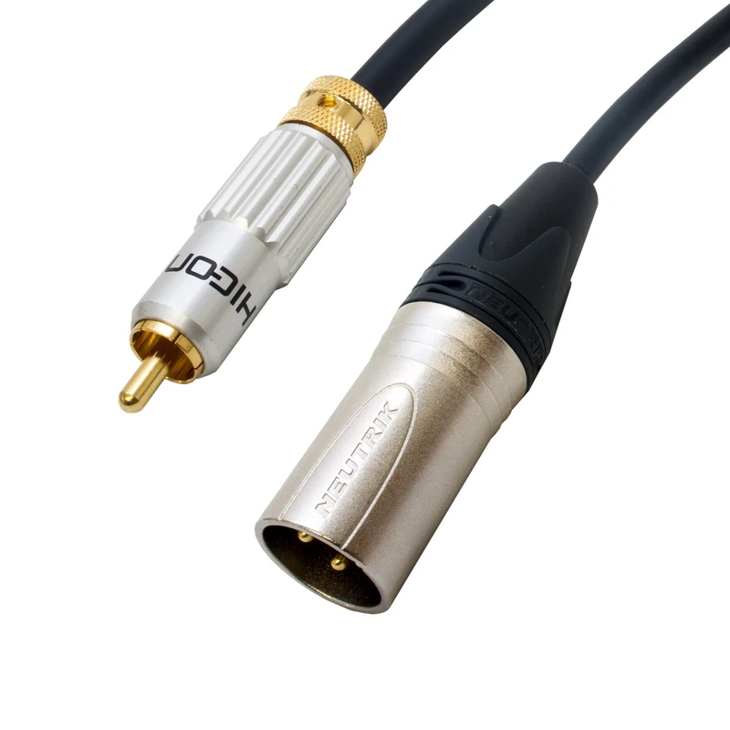 Locking RCA to Mono Male XLR Lead. HiCon Phono Plugs. Van Damme Cable. (20m)