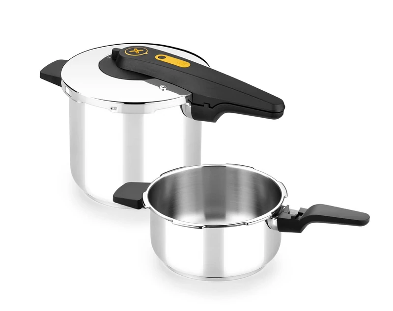 Bra Excellent set of 2 quick pressure cookers, scissor type opening, 18/10 stainless steel, easy to use and safe, suitable for all types of cookers and induction, 4 and 7 liters