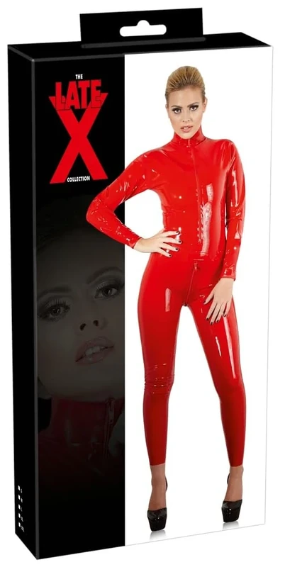 Late X Latex Catsuit, Red, Medium