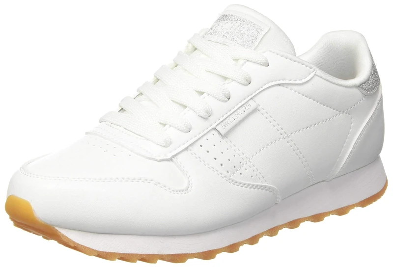 Skechers Women's Og 85 - Old School Cool-699 Low Top Sneakers, White Duraleather Silver Glitter Trim, 4.5 UK