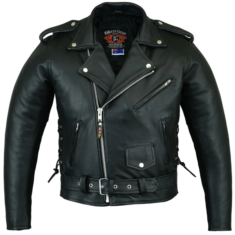 Bikers Gear Australia 'The Patrol' Classic Vintage Brando Style Leather Harley Cruiser Jacket with CE 1621-1 Armour, Black UK48 EU58
